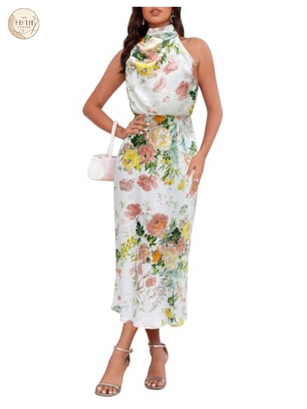 Satin Maxi Dress Halter Mock Neck Wedding Guest Cocktail Formal
